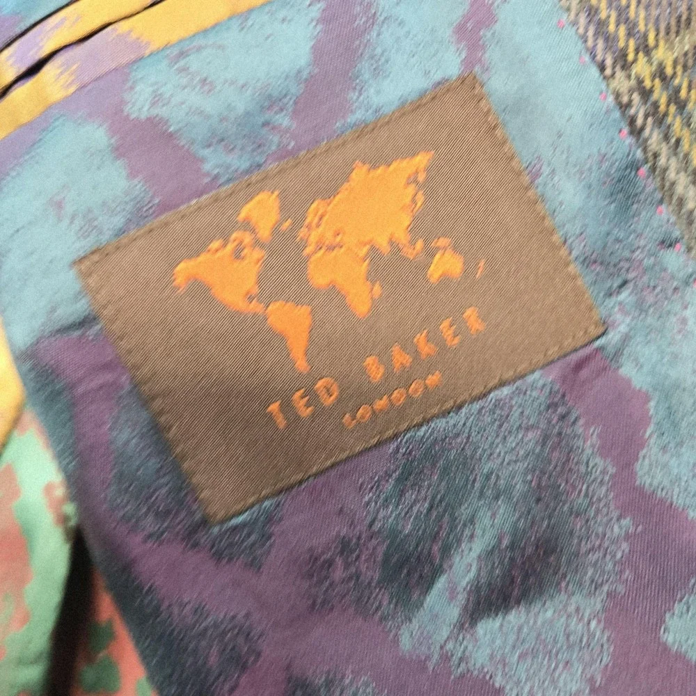 Ted Baker Sport Coat Mens 44 Brown Plaid Wool Tweed 2 Button Made In Italy
